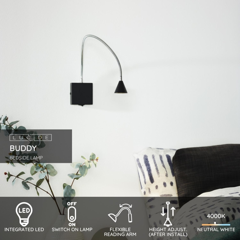 Lucide BUDDY - Nočná lampa - LED - 1x4W 4000K - Čierna